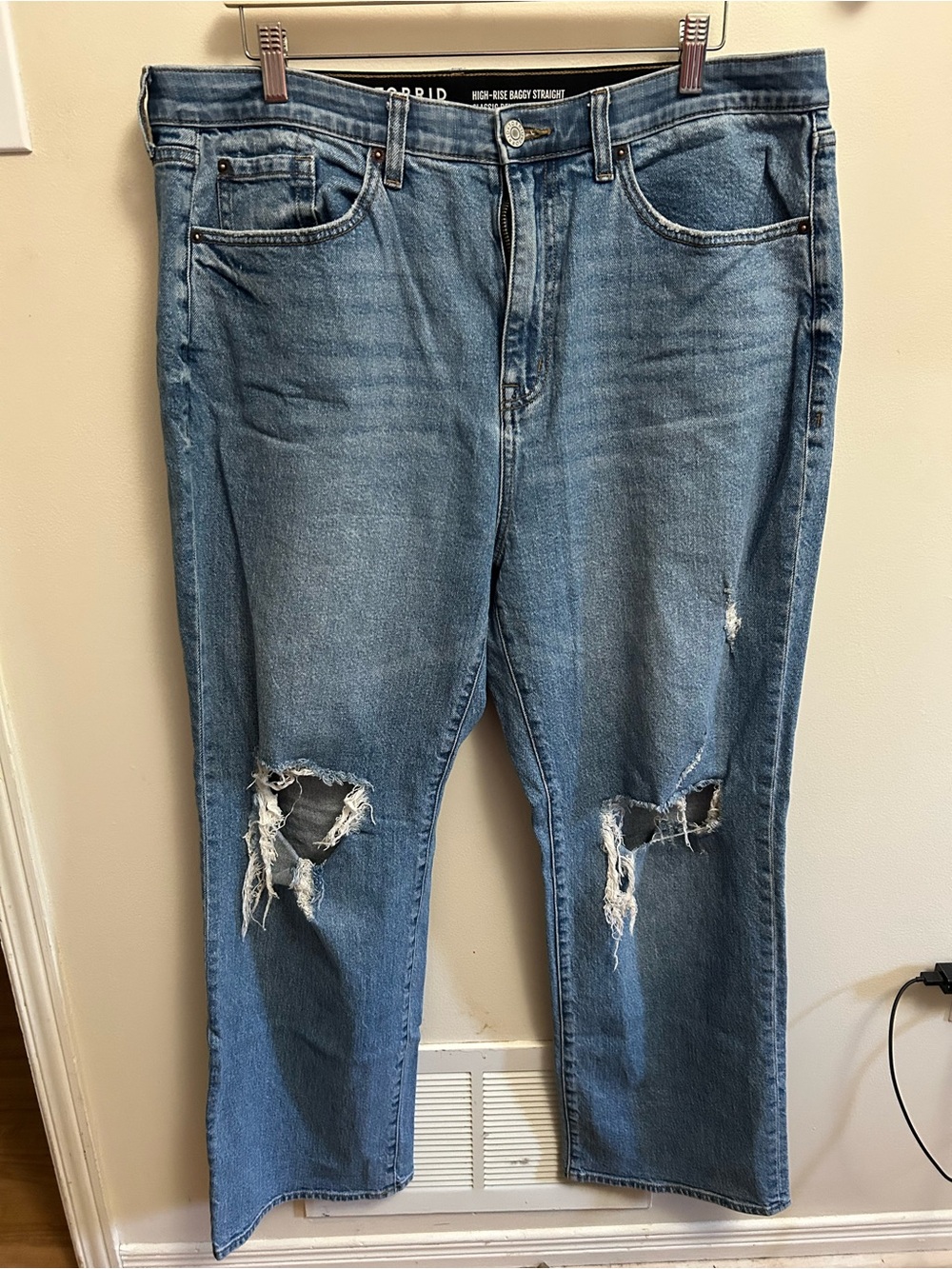torrid Distressed Straight Leg Jeans - Light Blue